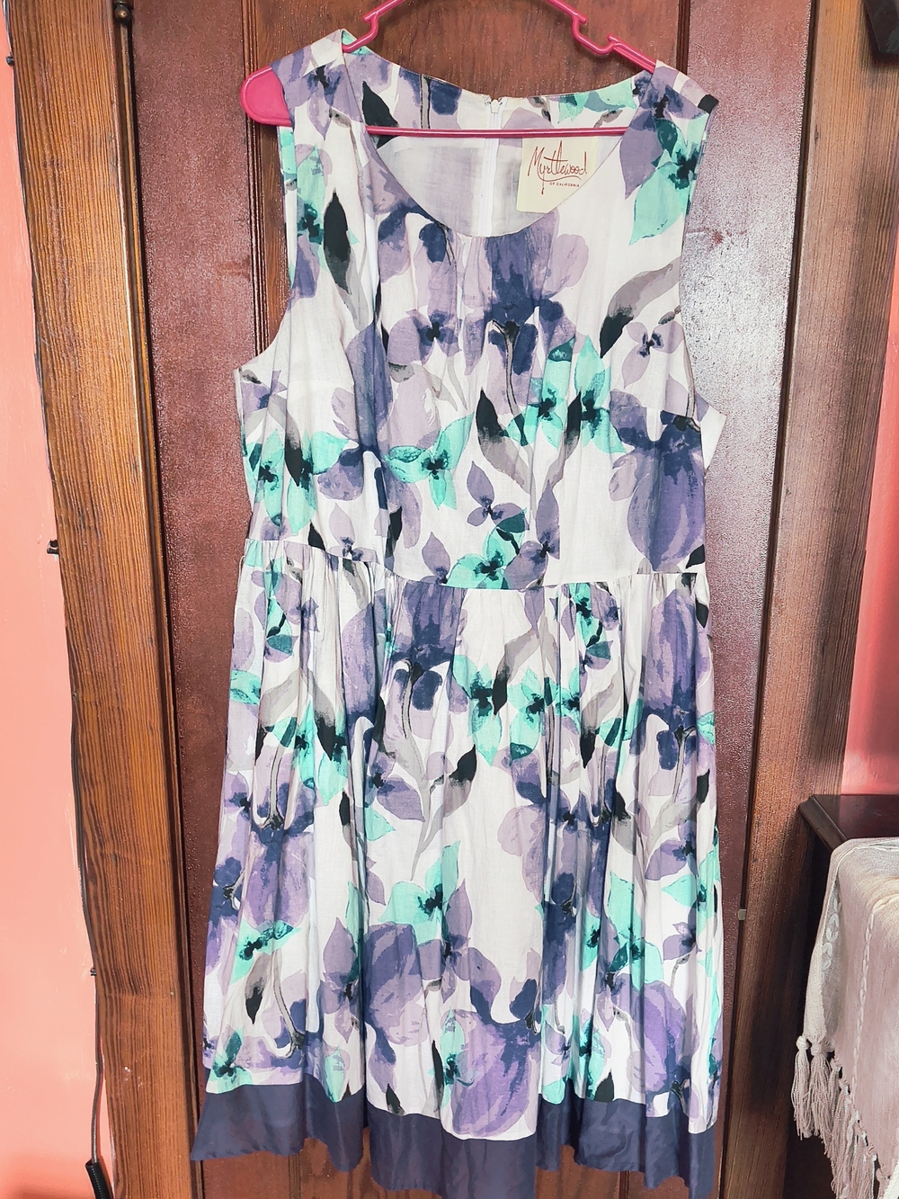 Myrtlewood White Floral Midi Dress Aqua And Purple, Full Skirt. 2x